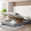 Upholstered Faux Leather Platform bed with a Hydraulic Storage System with LED Light Headboard Bed Frame with Slatted Queen Size