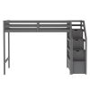 Twin over Full Loft Bed with Staircase,Gray