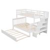 Stairway Twin-Over-Full Bunk Bed with Twin size Trundle, Storage and Guard Rail for Bedroom, Dorm, for Adults