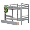 Twin-Over-Twin Bunk Bed with a Tree Decor and Two Storage Drawers