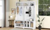 Modern Hallway Hall Tree with Metal Hooks and Storage Space, Multi-Functional Entryway Coat Rack with Shoe Cubbies