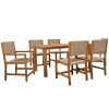 Acacia Wood And Rattan Outdoor Dining Table And Chairs For 6 People, Suitable For Courtyard,Patio, Balcony