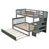 Stairway Twin-Over-Full Bunk Bed with Twin size Trundle, Storage and Guard Rail for Bedroom, Dorm, for Adults