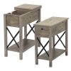 Farmhouse Flip Top End Table with Charge Station;  X-Shaped Profile Narrow Side Table with Drawer for Office;  Bedroom;  Living Room;  Gray