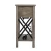 Farmhouse Flip Top End Table with Charge Station;  X-Shaped Profile Narrow Side Table with Drawer for Office;  Bedroom;  Living Room;  Gray