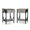 Set of 2 Nightstand Industrial End Table with Drawer;  Storage Shelf and Metal Frame for Living Room;  Bedroom;  XH