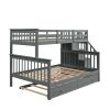 Stairway Twin-Over-Full Bunk Bed with Twin size Trundle, Storage and Guard Rail for Bedroom, Dorm, for Adults