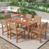 Acacia Wood And Rattan Outdoor Dining Table And Chairs For 6 People, Suitable For Courtyard,Patio, Balcony