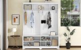 Modern Hallway Hall Tree with Metal Hooks and Storage Space, Multi-Functional Entryway Coat Rack with Shoe Cubbies