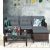 3 Pieces Outdoor Patio Corner Rattan Sofa Set