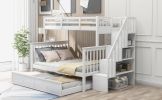 Stairway Twin-Over-Full Bunk Bed with Twin size Trundle, Storage and Guard Rail for Bedroom, Dorm, for Adults