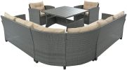 6-Piece Outdoor Wicker Sofa Set, Patio Rattan Dinning Set, Sectional Sofa with Thick Cushions and Pillows, Plywood Table Top, For Garden, Yard, Deck