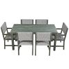 Acacia Wood And Rattan Outdoor Dining Table And Chairs For 6 People, Suitable For Courtyard,Patio, Balcony