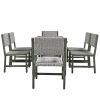 Acacia Wood And Rattan Outdoor Dining Table And Chairs For 6 People, Suitable For Courtyard,Patio, Balcony