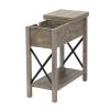 Farmhouse Flip Top End Table with Charge Station;  X-Shaped Profile Narrow Side Table with Drawer for Office;  Bedroom;  Living Room;  Gray