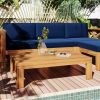 Outdoor Backyard Patio Wood 5-Piece Sectional Sofa Seating Group Set with Cushions; Natural Finish+ Beige Cushions