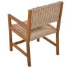 Acacia Wood And Rattan Outdoor Dining Table And Chairs For 6 People, Suitable For Courtyard,Patio, Balcony