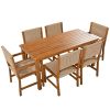 Acacia Wood And Rattan Outdoor Dining Table And Chairs For 6 People, Suitable For Courtyard,Patio, Balcony