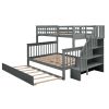 Stairway Twin-Over-Full Bunk Bed with Twin size Trundle, Storage and Guard Rail for Bedroom, Dorm, for Adults