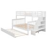 Stairway Twin-Over-Full Bunk Bed with Twin size Trundle, Storage and Guard Rail for Bedroom, Dorm, for Adults