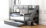 Stairway Twin-Over-Full Bunk Bed with Twin size Trundle, Storage and Guard Rail for Bedroom, Dorm, for Adults