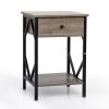 Set of 2 Nightstand Industrial End Table with Drawer;  Storage Shelf and Metal Frame for Living Room;  Bedroom;  XH