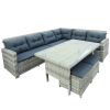 6-Piece Patio Furniture Set Outdoor Sectional Sofa with Glass Table, Ottomans for Pool, Backyard, Lawn