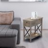 Farmhouse Flip Top End Table with Charge Station;  X-Shaped Profile Narrow Side Table with Drawer for Office;  Bedroom;  Living Room;  Gray