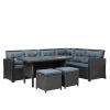 6-Piece Patio Furniture Set Outdoor Sectional Sofa with Glass Table, Ottomans for Pool, Backyard, Lawn