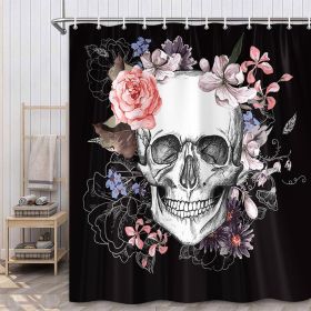 Skull Pattern Bathroom Curtain Digital Printing Polyester Partition Shower (Option: Black-90x180cm)