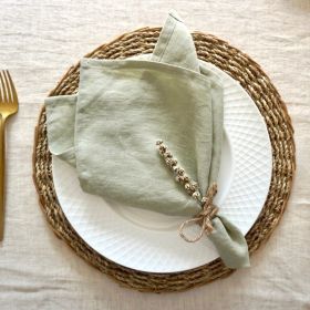 Pure Linen Insulation Placemat Square Wiping Towel Solid Color Napkin Mouth Cloth (Option: Grass Green-38 × 55cm)