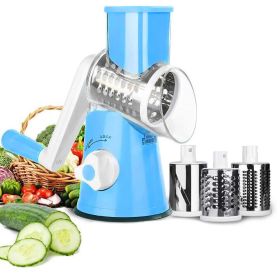 3-in-1 Rotary Food Slicer Chopper Cheese Grater Fruit Vegetable Shredder Cutter (Color: Blue)