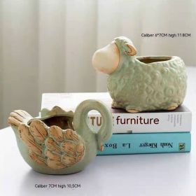 Succulent Flower Pot Ceramic Stoneware Simple Small Pot Plant (Option: A759A Swan And Lamb-Small And Medium)