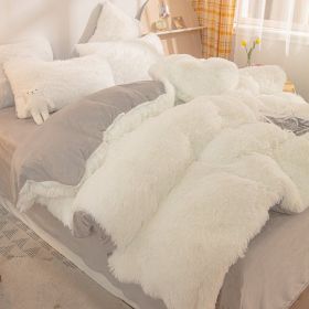 Thick Warm Mink Fur Plush Four-piece Set Pure Color Rhinestone Velvet Pvvelvet South Korean Velvet Tie-dyed 4-piece Set (Option: off white-2.0m bed sheet style)