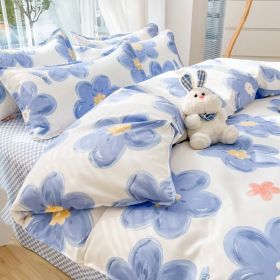 Four-piece Set Sanding Skin Bed Sheet Quilt Cover (Option: Blooming Life Blue-180cm Bed Four Sets)