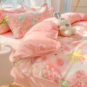 Four-piece Set Sanding Skin Bed Sheet Quilt Cover (Option: Wishing Rabbit-180cm Bed Four Sets)