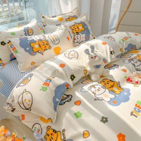 Four-piece Set Sanding Skin Bed Sheet Quilt Cover (Option: Tiger Doll-180cm Bed Four Sets)