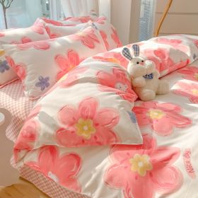 Four-piece Set Sanding Skin Bed Sheet Quilt Cover (Option: Blooming Life Pink-Four Sets Of 200cm Bed)