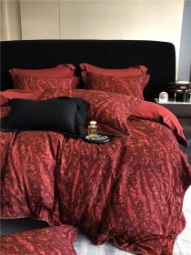 Long-staple Cotton Printed Four-piece Bedding Set Cotton Bedding (Option: Fonce Red-L)