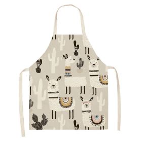 Alpaca Cartoon Cotton Linen Apron Sleeveless Antifouling Kitchen Home Cooking Waist Hanging Neck Kids' Bib (Option: 12-65 X53cm Conventional)