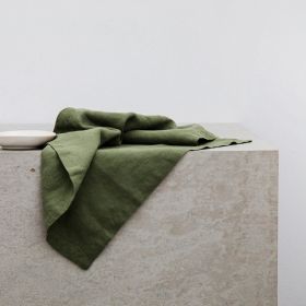 Pure Linen Insulation Placemat Square Wiping Towel Solid Color Napkin Mouth Cloth (Option: Moss Green-34 × 34cm)