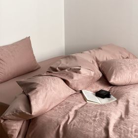 Long Velvet Jacquard Four Piece Pure Cotton Duvet Cover (Option: Tulip Pink Gray-220 X240cm Duvet Insert)