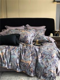 Long-staple Cotton Printed Four-piece Bedding Set Cotton Bedding (Option: Colorful Purple-L)