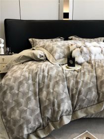 Long-staple Cotton Printed Four-piece Bedding Set Cotton Bedding (Option: Simple Coffee-L)