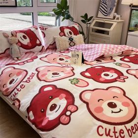 Washed Cotton Bed Sheet Quilt Cover Four-piece Set (Option: Strawberry Baby K-Quilt Cover 200x230)