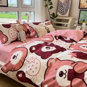 Washed Cotton Bed Sheet Quilt Cover Four-piece Set (Option: Strawberry Bear Ljf-Quilt Cover 200x230)